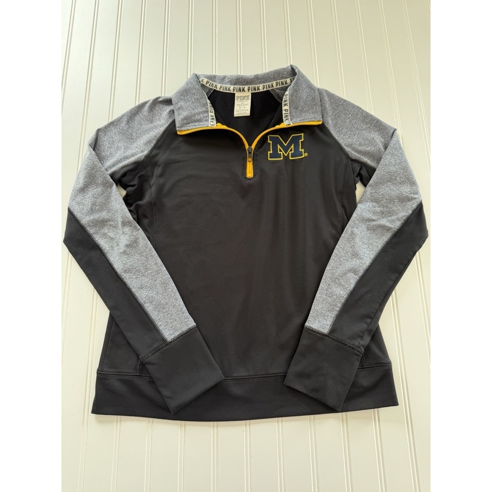 Victoria's Secret PINK Michigan Wolverines 1/4 Zip‎ Pullover M Colorblock